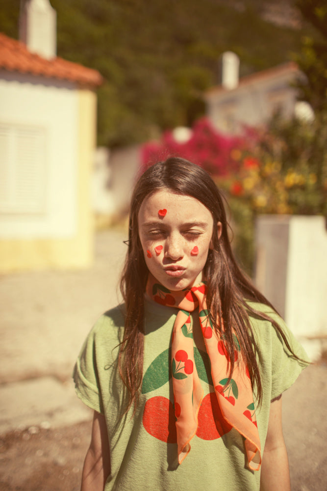 Bandana Satin Corail Imprimé Cerises