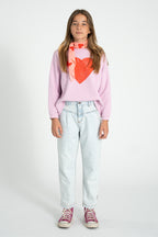 Sweatshirt Lilac with Red Heart Print