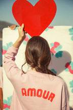 Sweatshirt Lilac with Red Heart Print