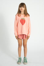 Sweatshirt with Collar Light Pink with Strawberry Print