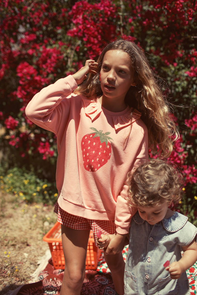 Sweatshirt with Collar Light Pink with Strawberry Print