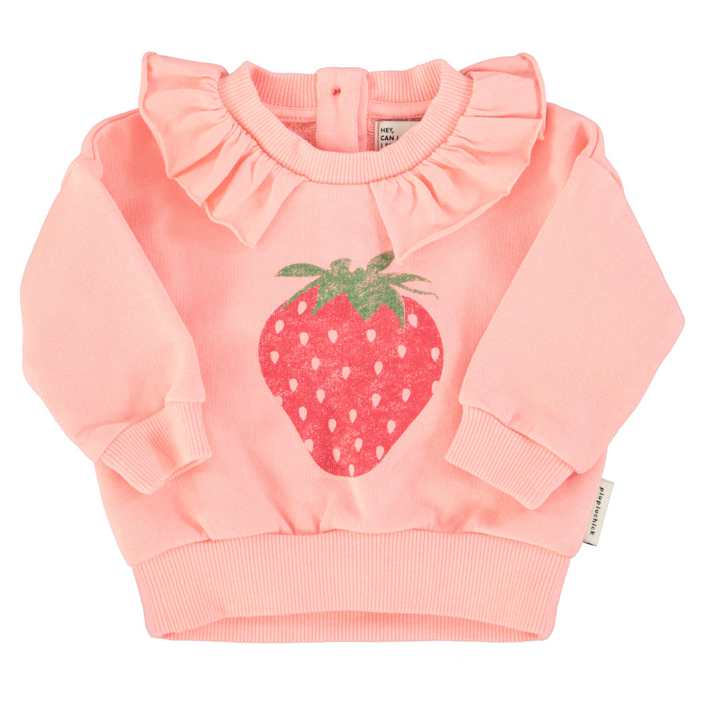 Baby Sweatshirt with Collar Light Pink with Strawberry Print