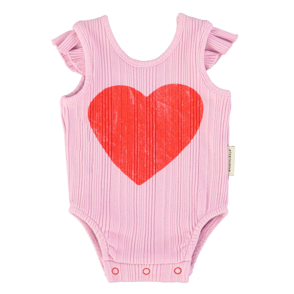 Body Lilas à Imprimé Cœurs Rouges