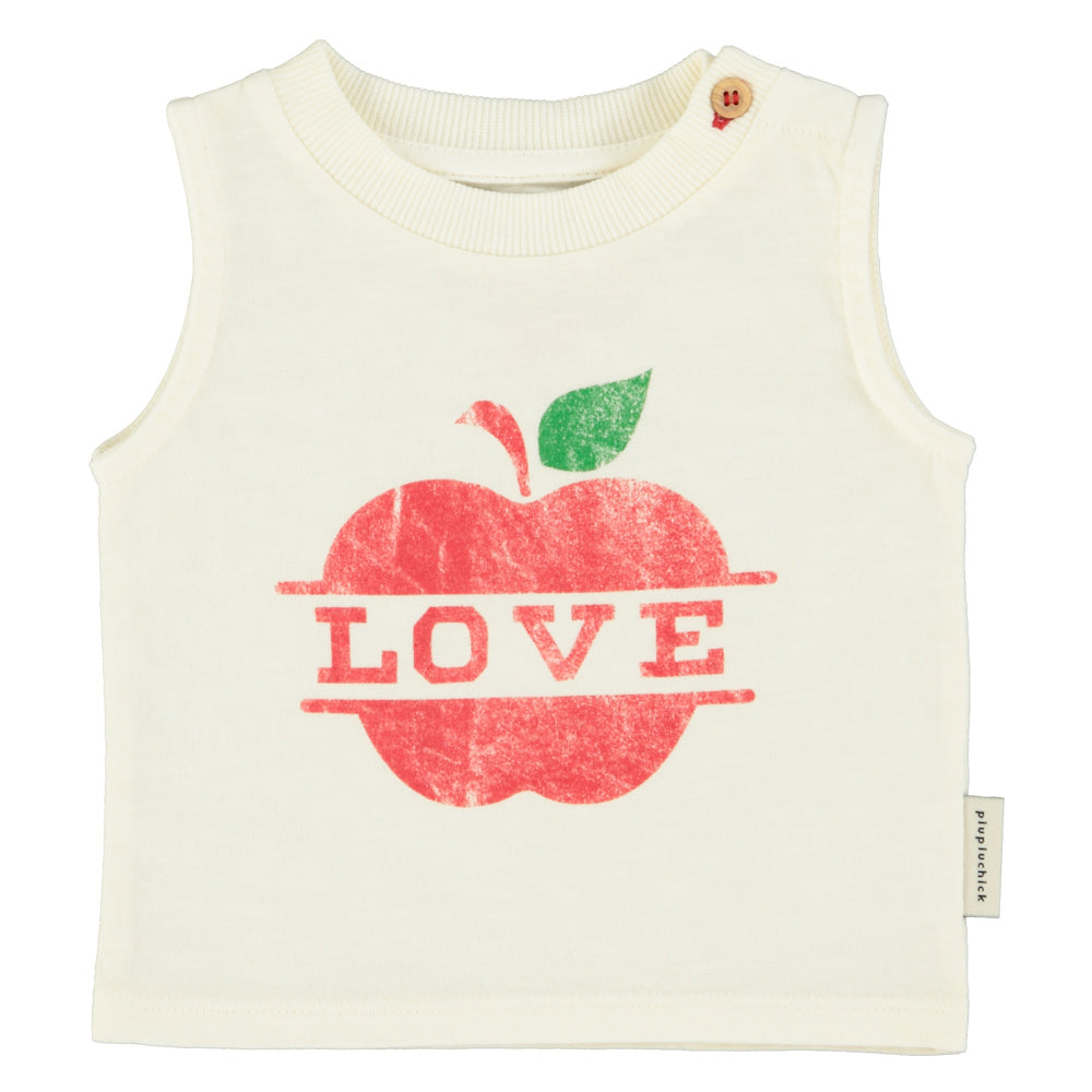 Baby Sleeveless T-Shirt Ecru with Apple Print
