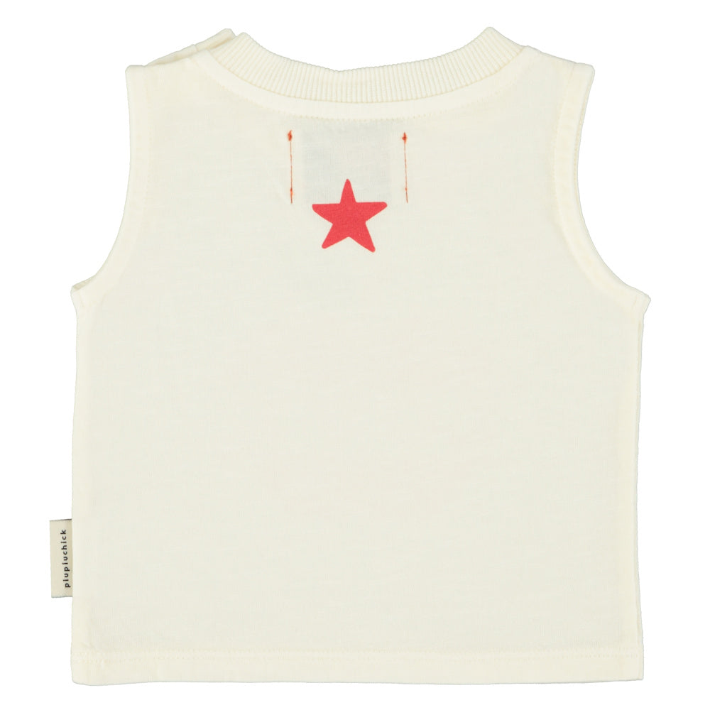 Baby Sleeveless T-Shirt Ecru with Apple Print