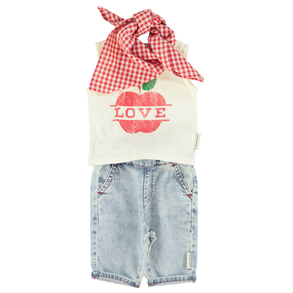 Baby Sleeveless T-Shirt Ecru with Apple Print