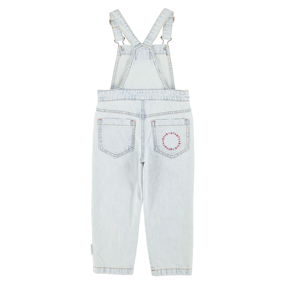 Salopette en Denim Bleu Clair Délavé avec Imprimé PEACE