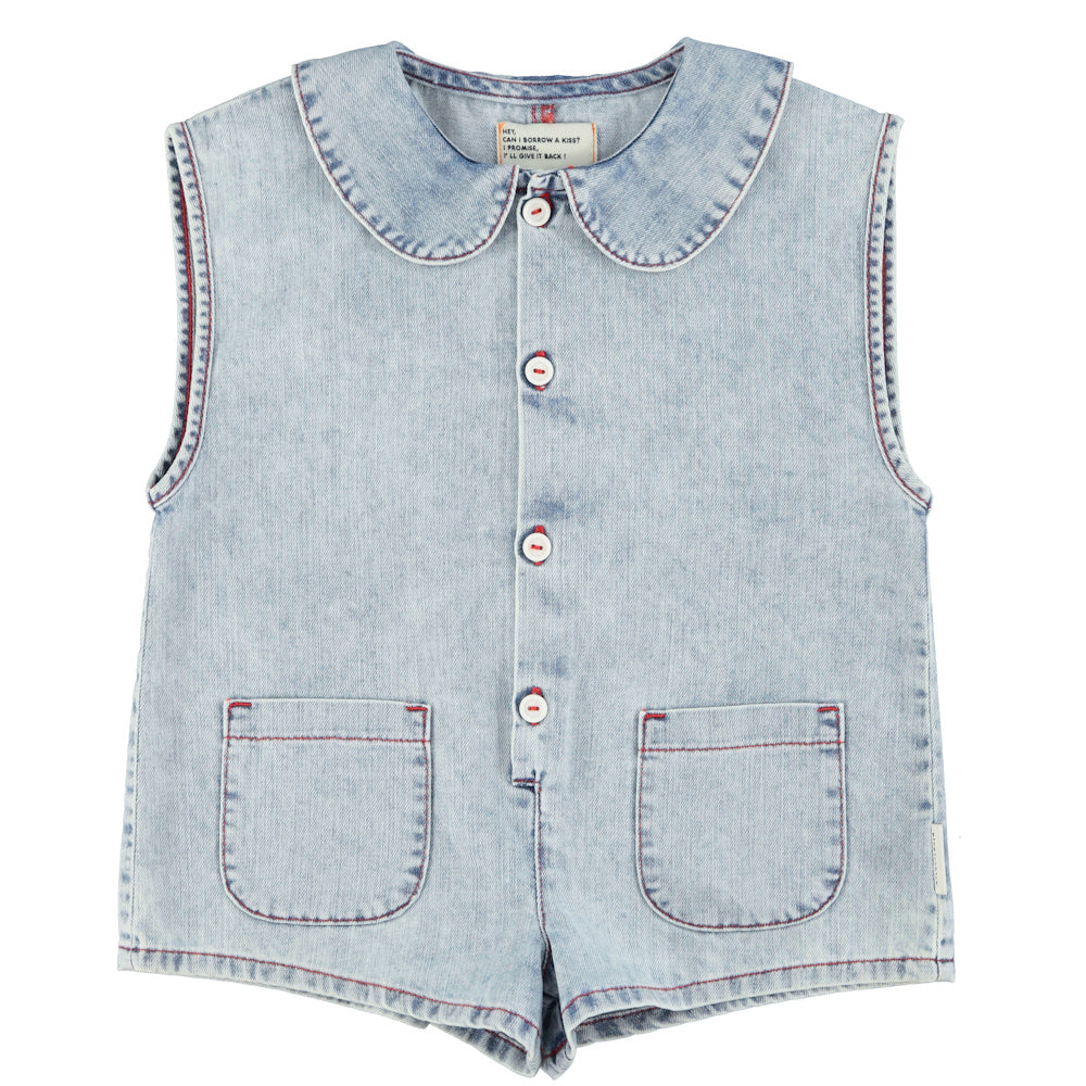 Combinaison Courte en jeans Clair à Imprimé Pommes