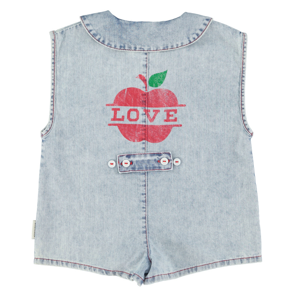 Combinaison Courte en jeans Clair à Imprimé Pommes