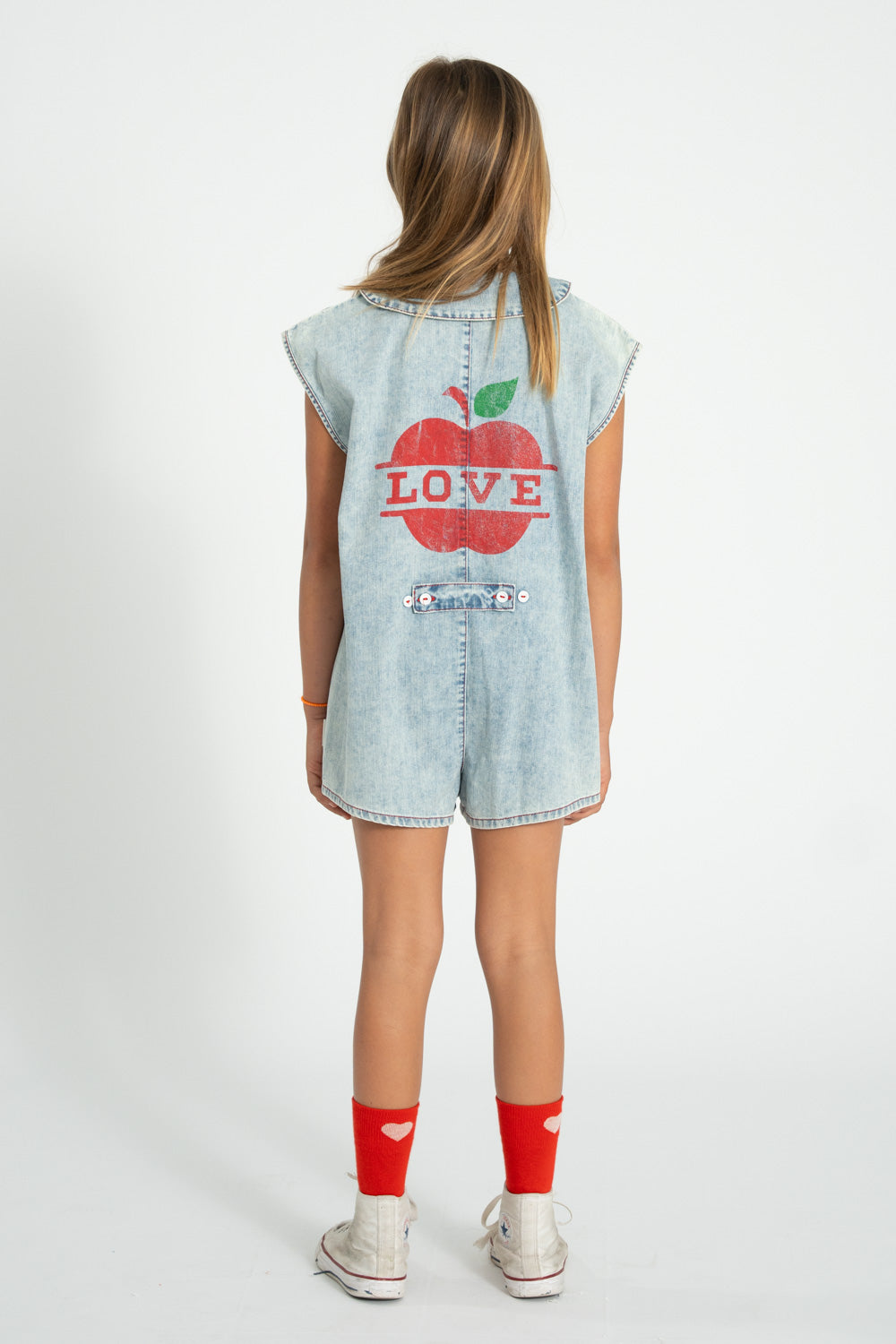 Combinaison Courte en jeans Clair à Imprimé Pommes