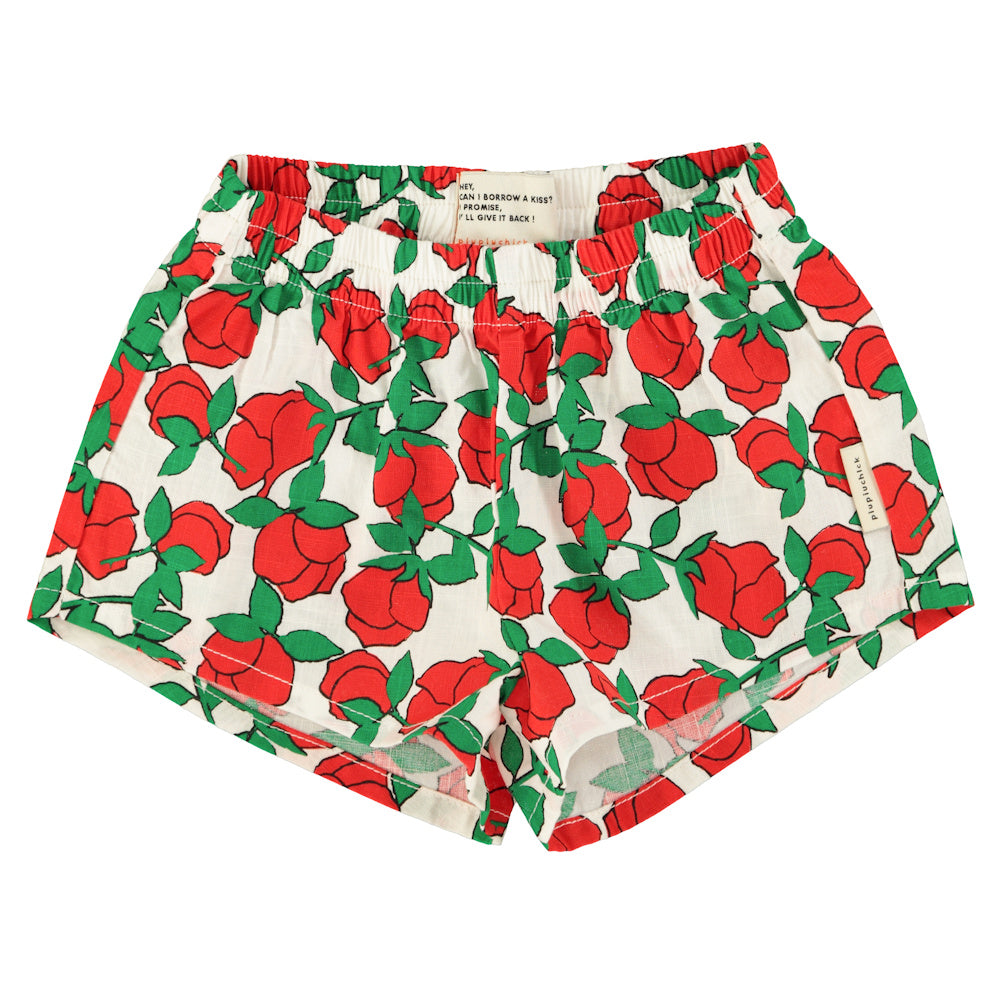 Short Écru à Imprimé Roses Rouges