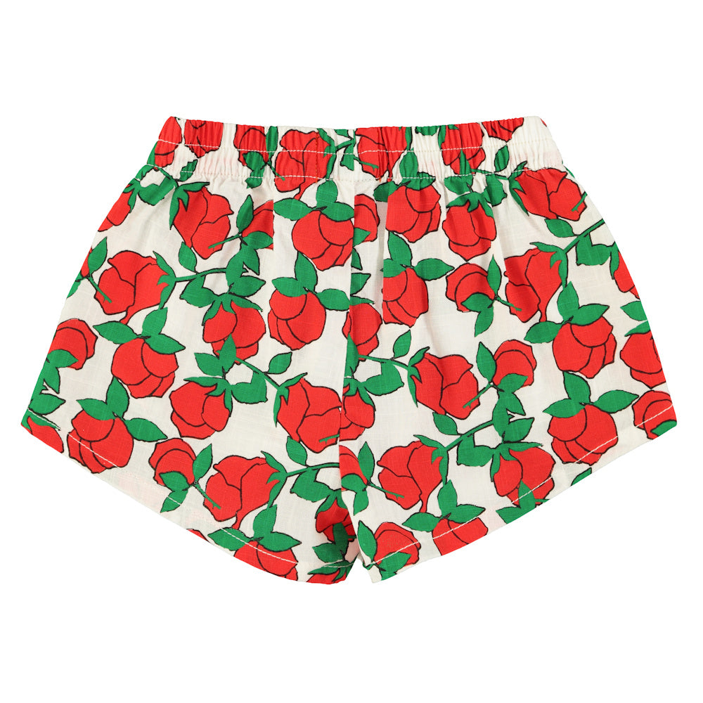 Short Écru à Imprimé Roses Rouges