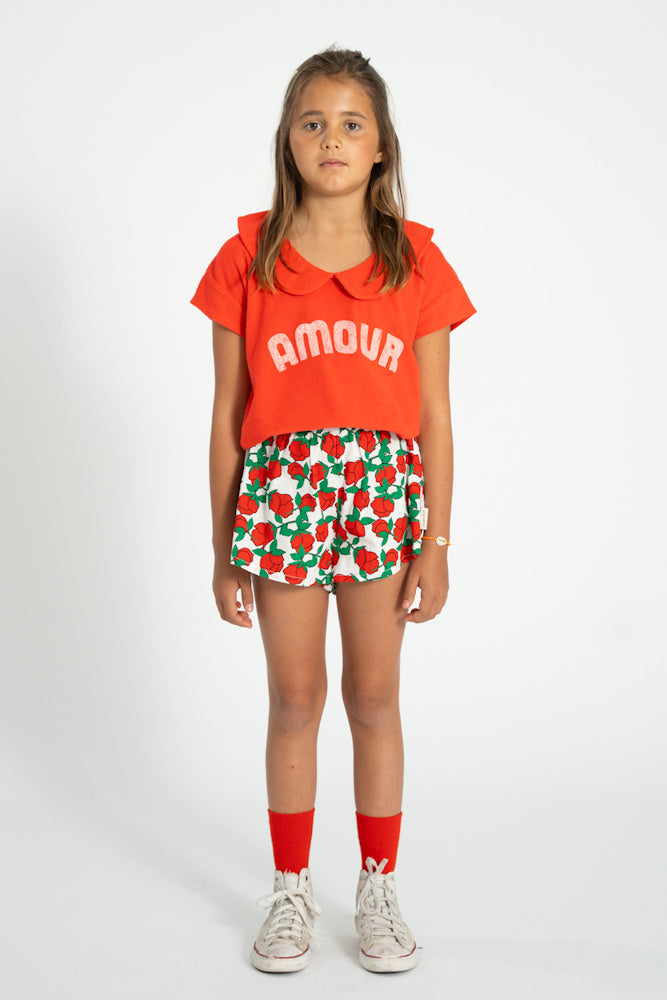 Short Écru à Imprimé Roses Rouges