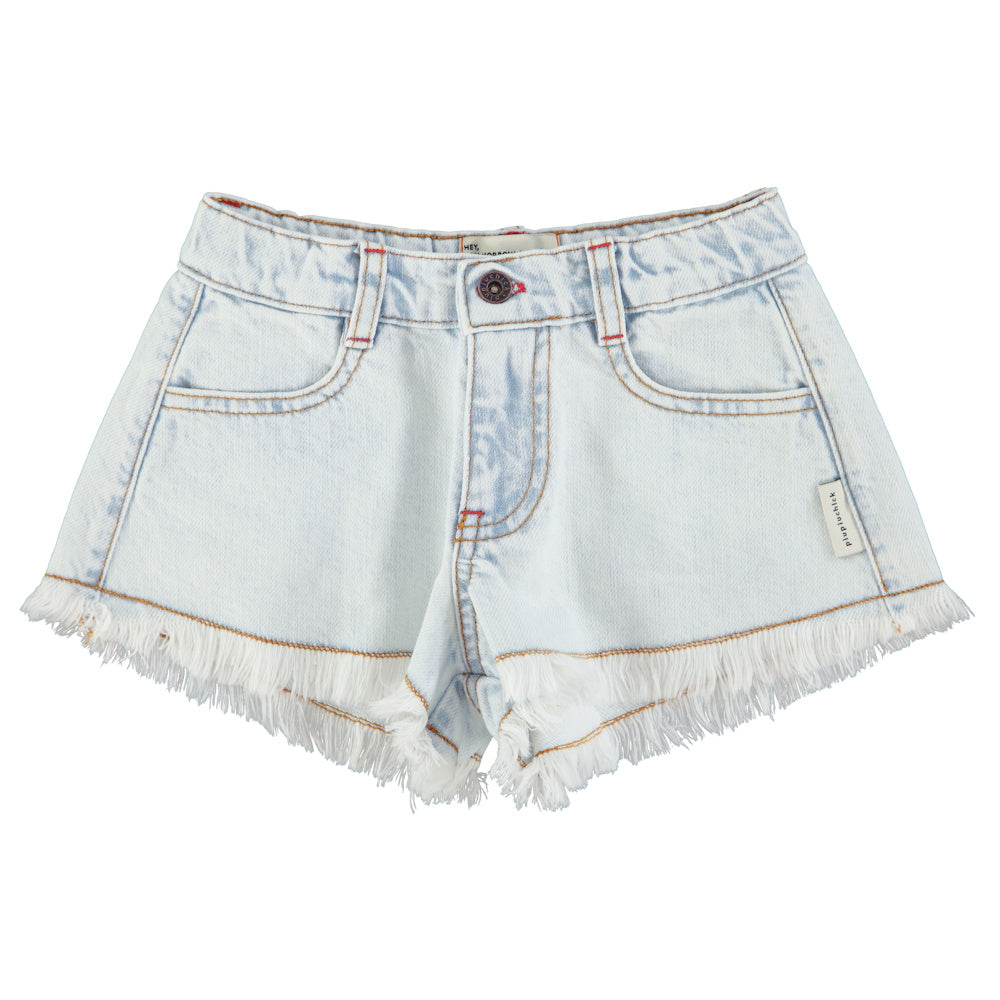 Short en jeans à Franges Bleu Clair Délavé