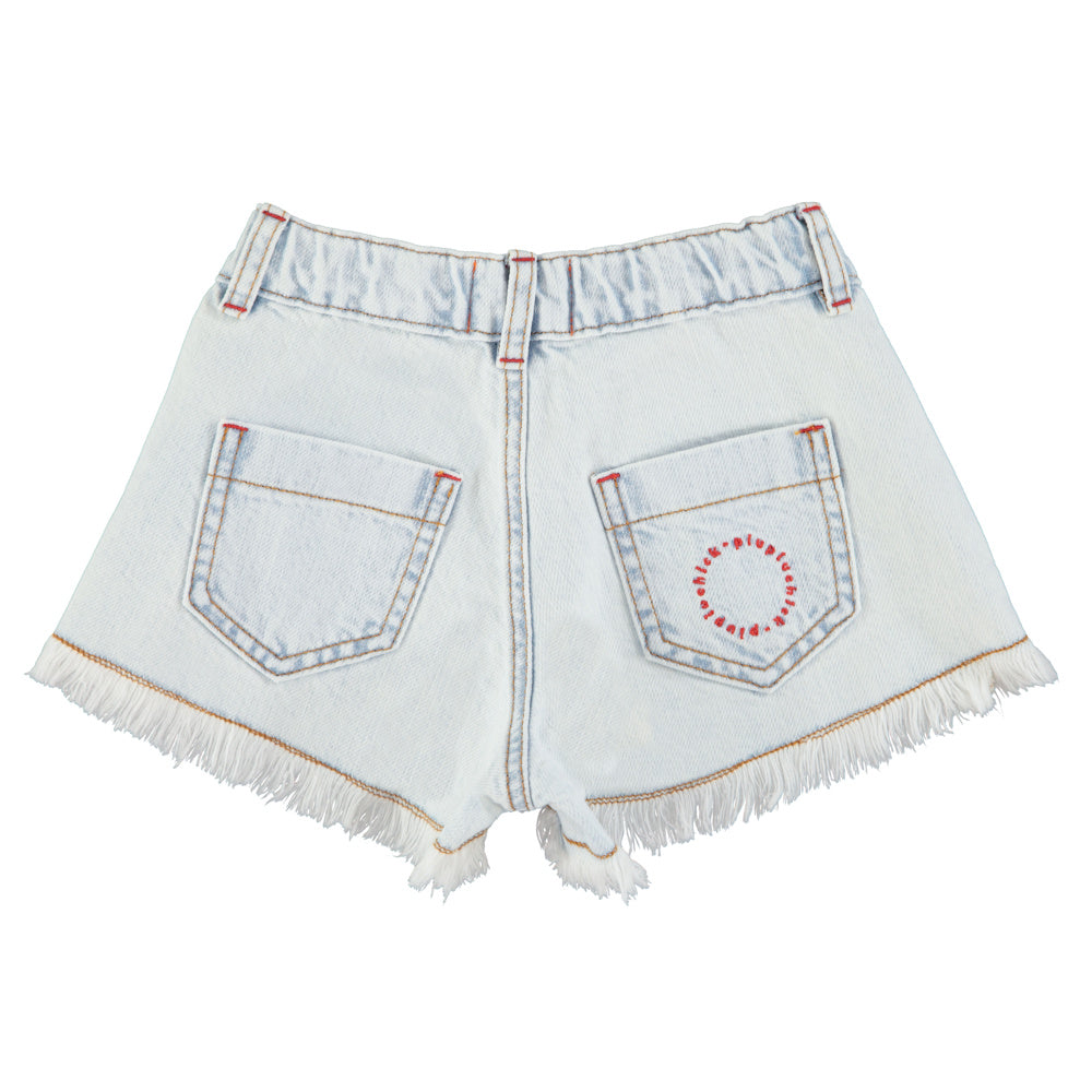 Short en jeans à Franges Bleu Clair Délavé