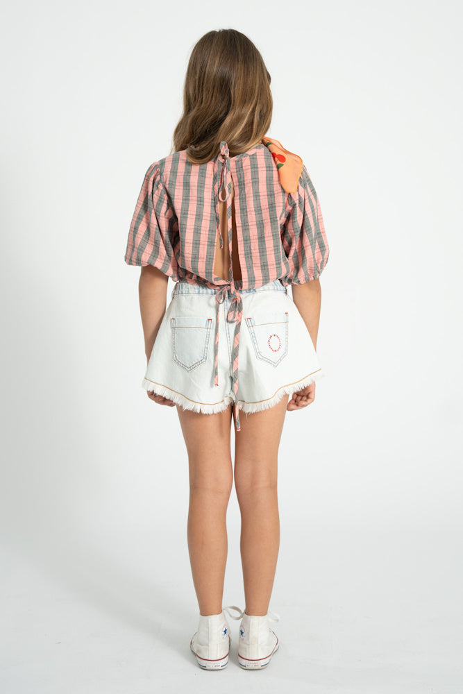 Short en jeans à Franges Bleu Clair Délavé