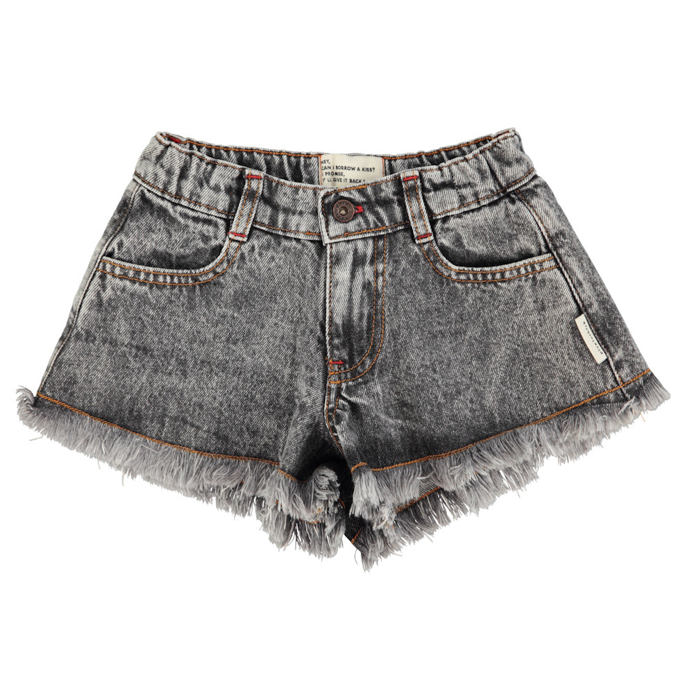 Short en jeans Noir Délavé à Franges