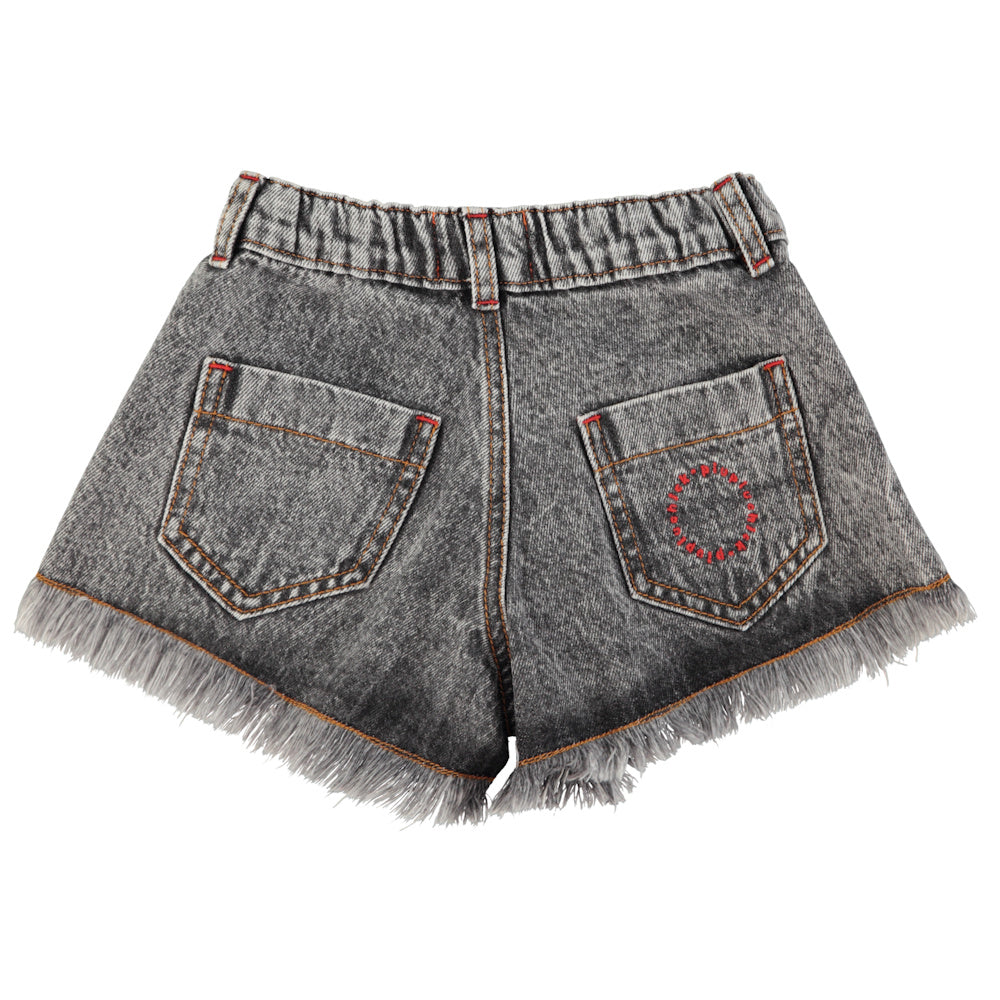 Short en jeans Noir Délavé à Franges