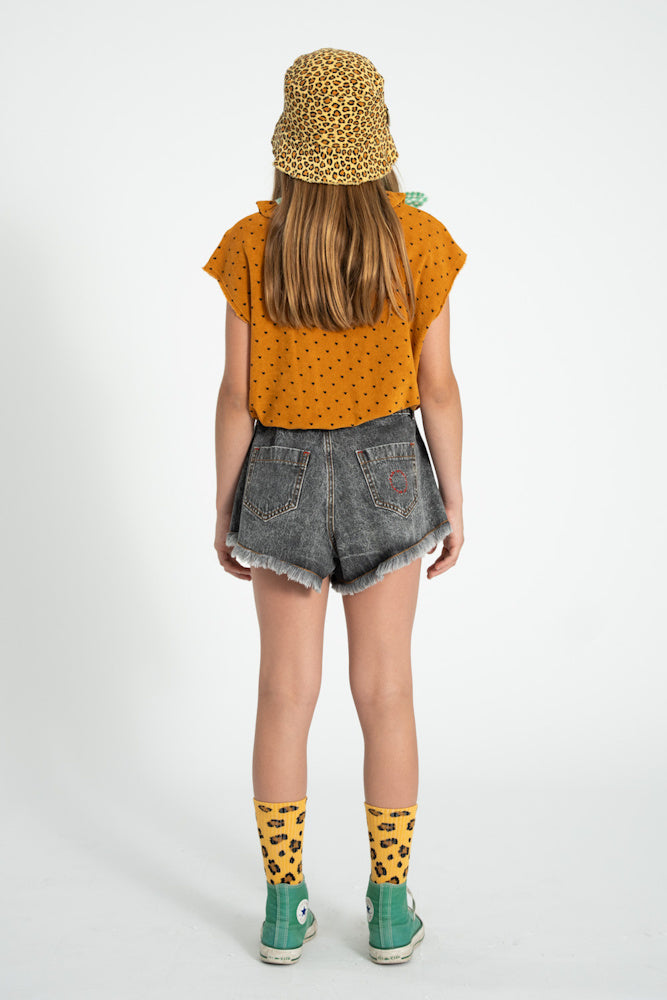 Short en jeans Noir Délavé à Franges