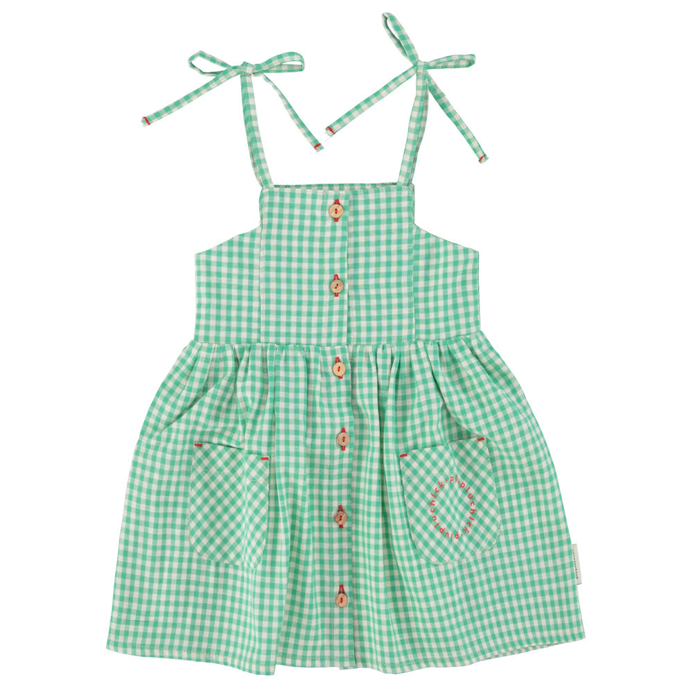 Robe Courte à Carreaux Vert et Écru