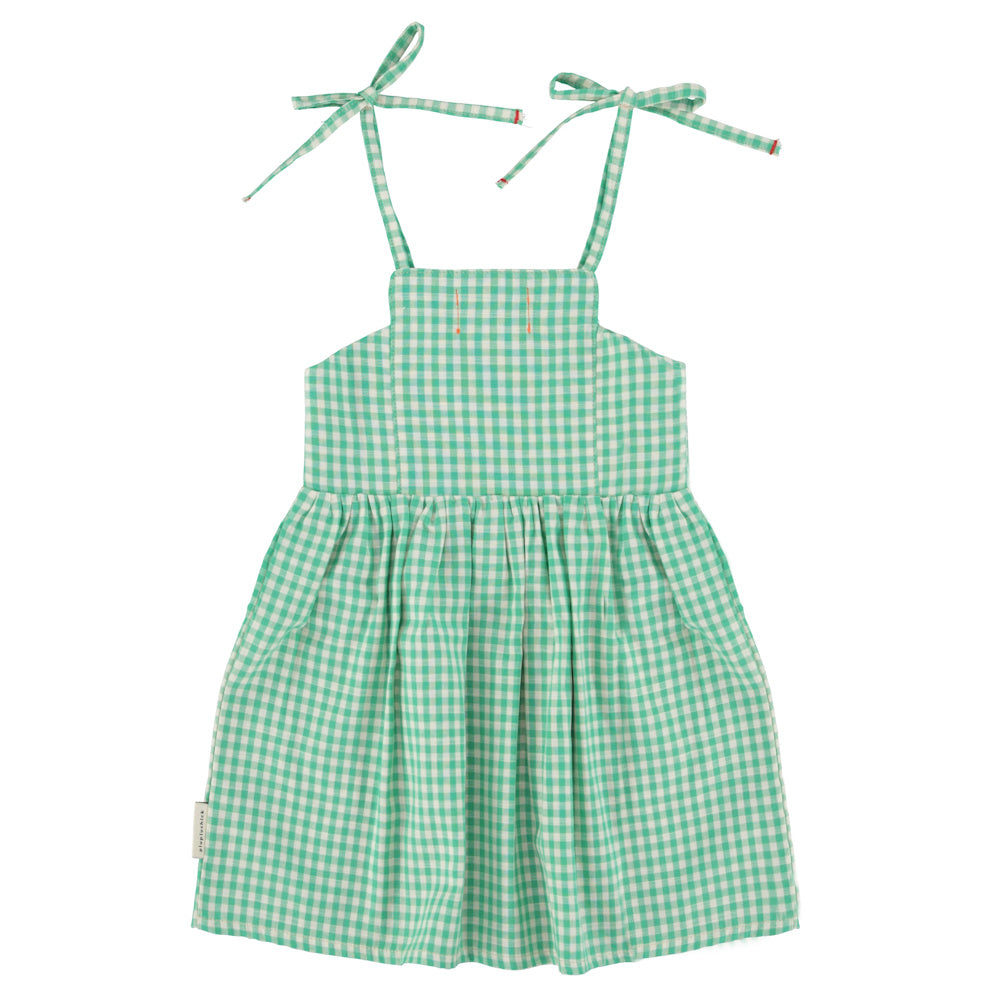 Robe Courte à Carreaux Vert et Écru