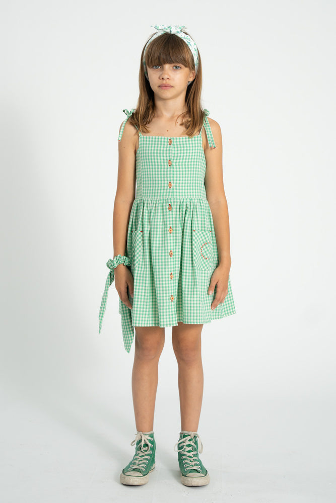 Robe Courte à Carreaux Vert et Écru