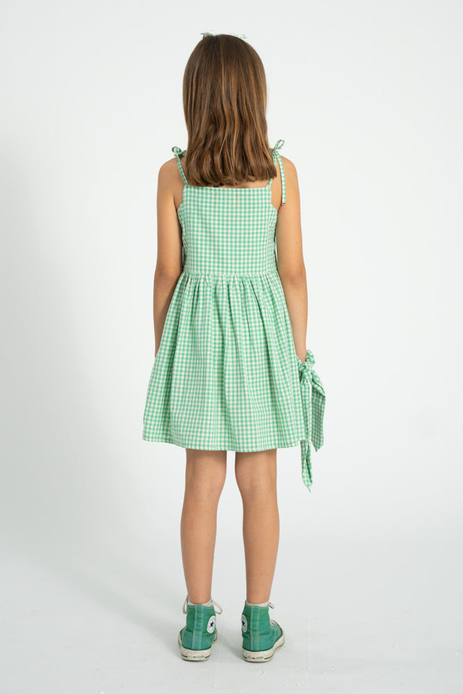 Robe Courte à Carreaux Vert et Écru