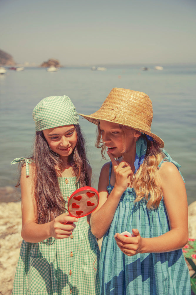 Robe Courte à Carreaux Vert et Écru