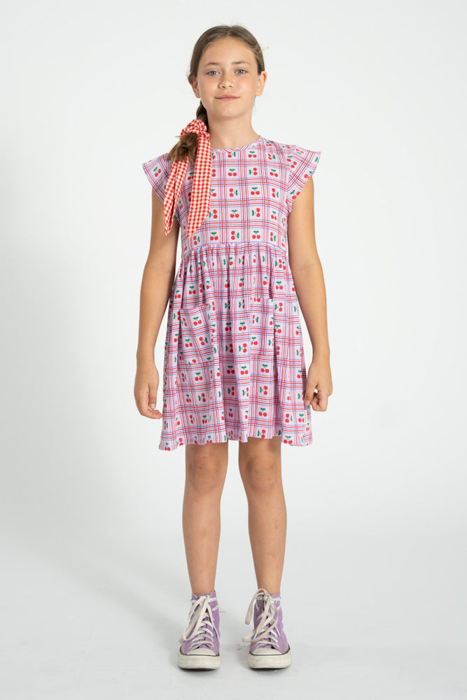 Short Dress Lilac with Cherries Allover