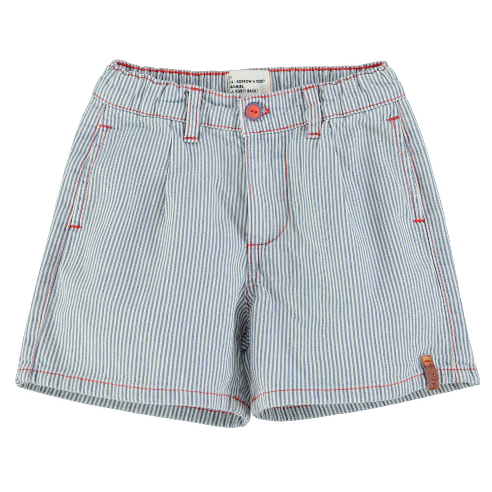 Short Garçon Écru à Rayures Indigo