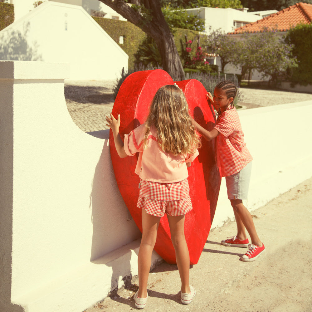 Short Garçon Écru à Rayures Indigo