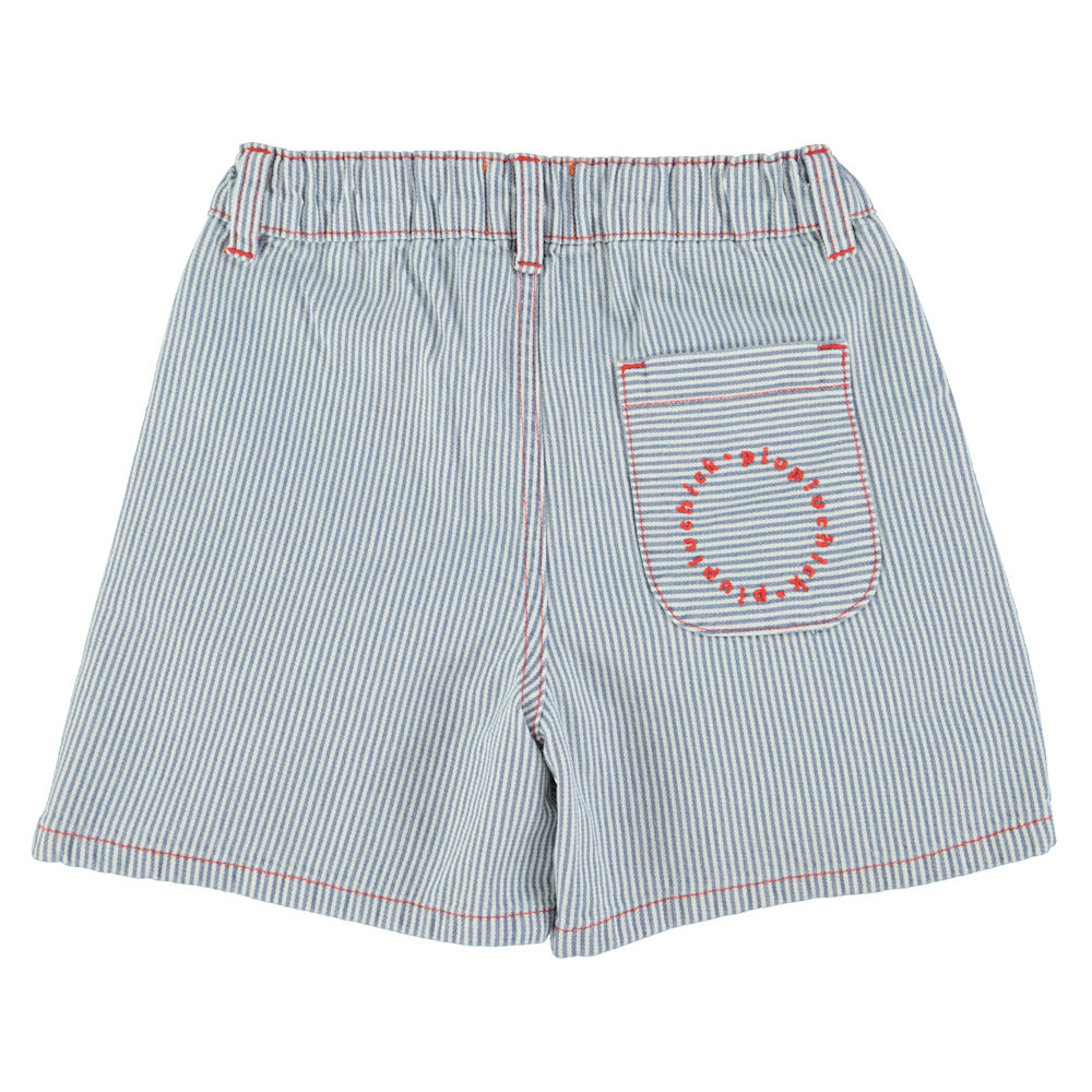 Short Garçon Écru à Rayures Indigo