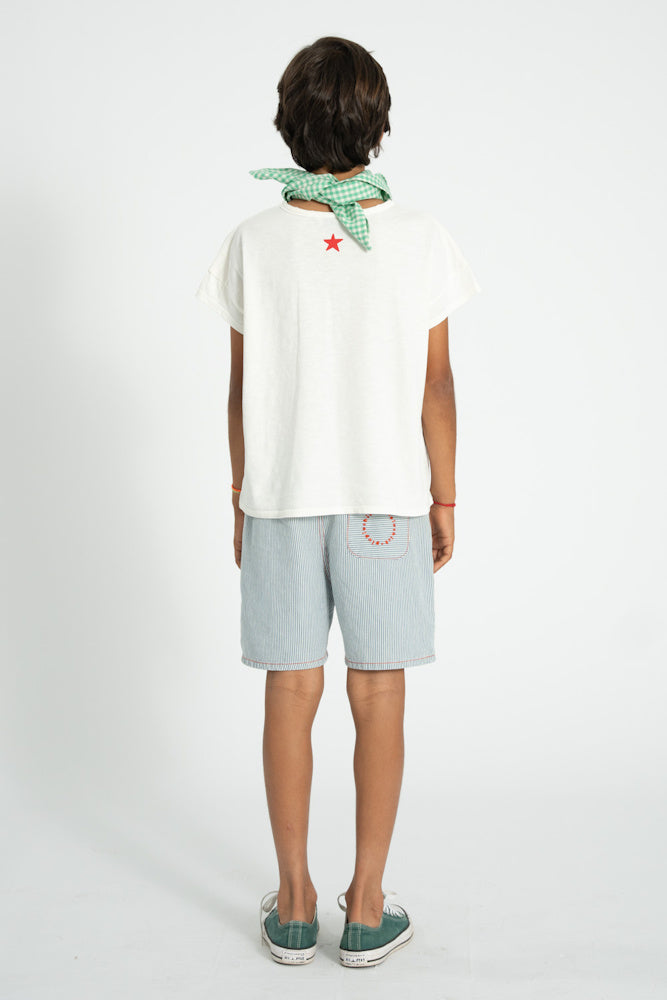 Short Garçon Écru à Rayures Indigo