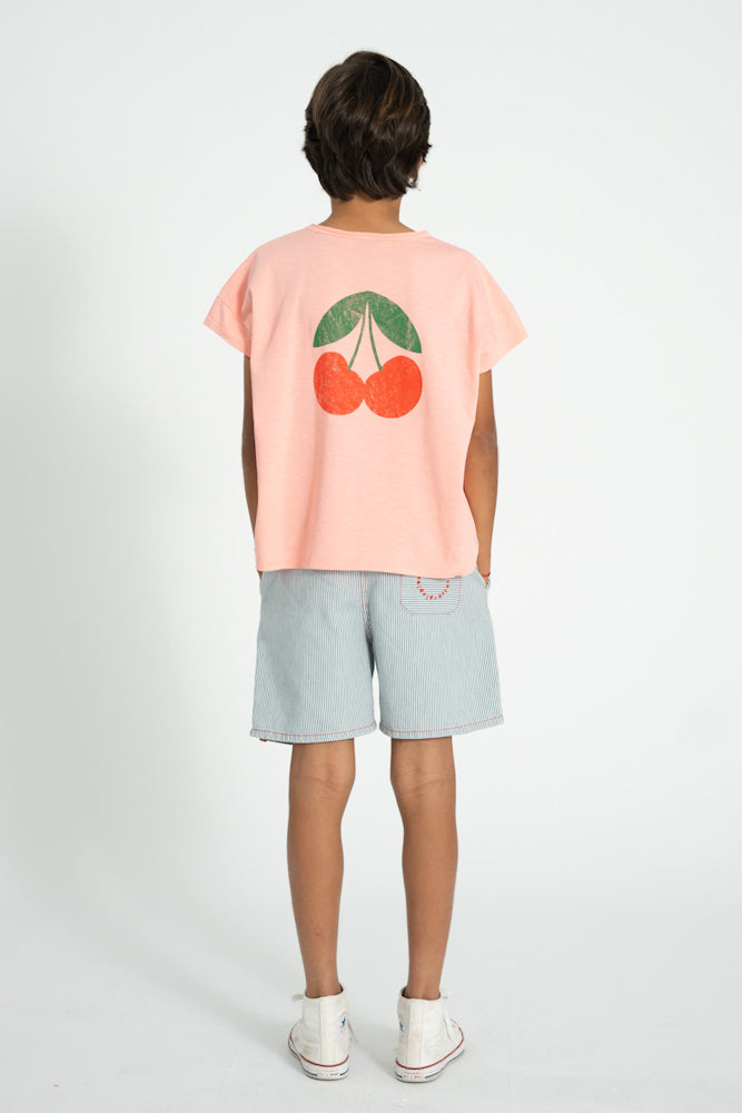 Short Garçon Écru à Rayures Indigo