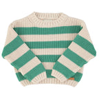 Pull Tricoté Écru à Rayures Vertes