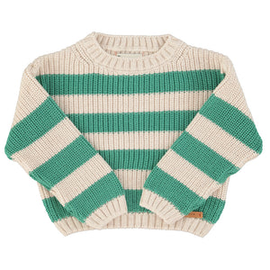 Pull Tricoté Écru à Rayures Vertes