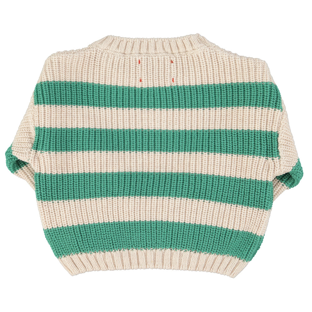Knitted Sweater Ecru & Green Stripes