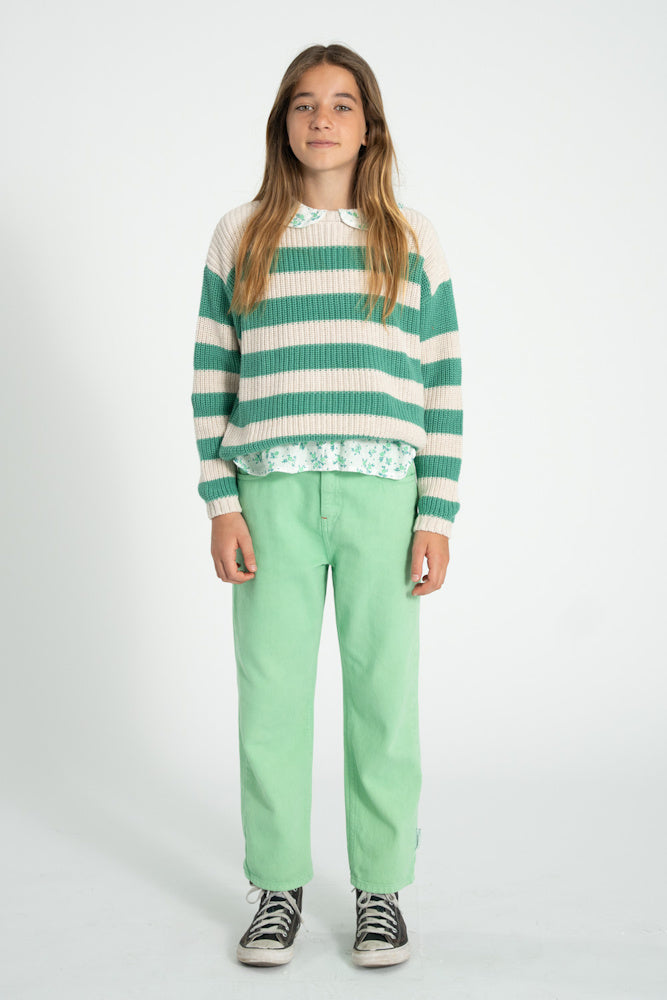 Knitted Sweater Ecru & Green Stripes