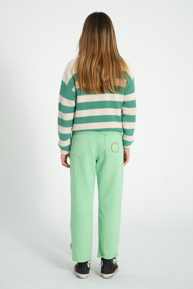 Knitted Sweater Ecru & Green Stripes