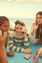 Pull Tricoté Écru à Rayures Vertes