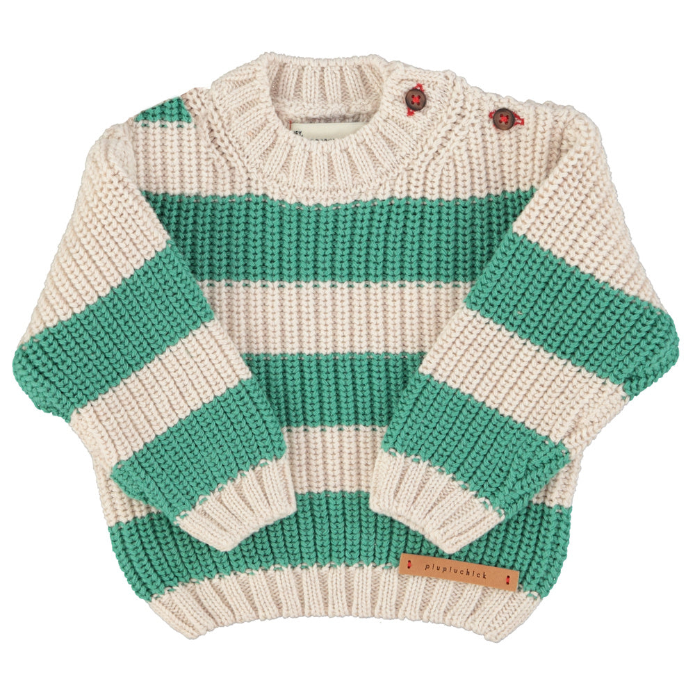 Baby Knitted Sweater Ecru & Green Stripes
