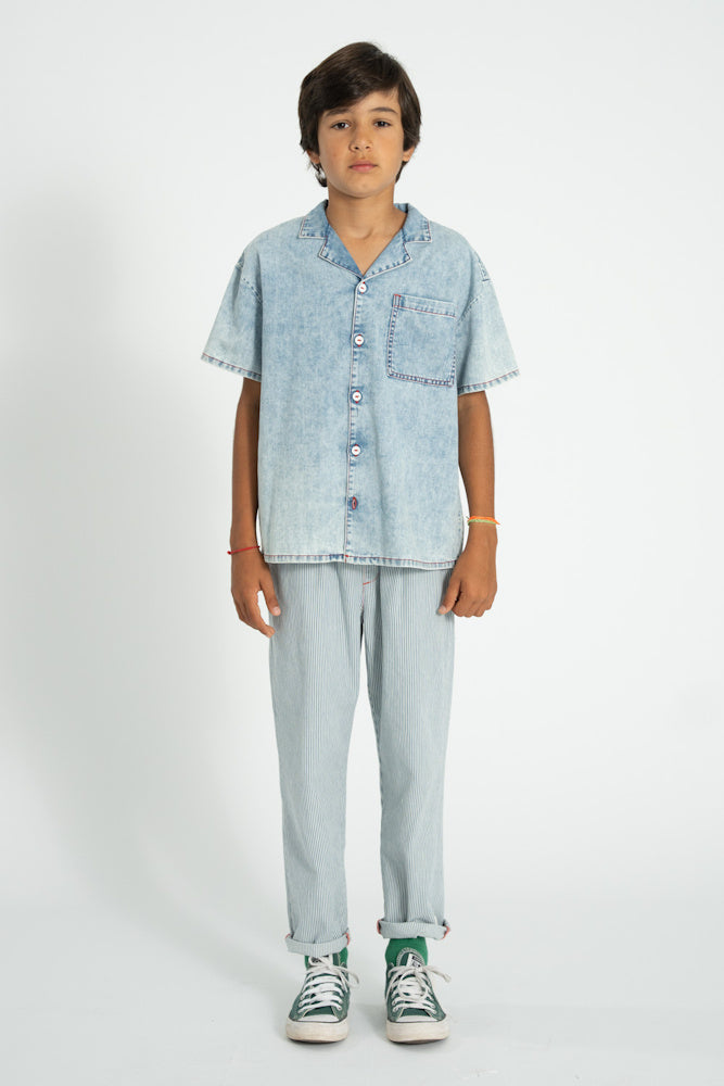 Pantalon Unisexe Écru à Rayures Indigo