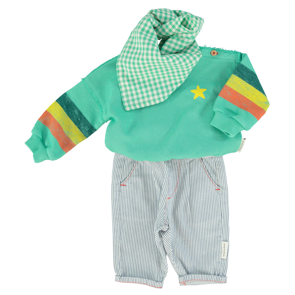 Pantalon Bébé Écru à Rayures Indigo