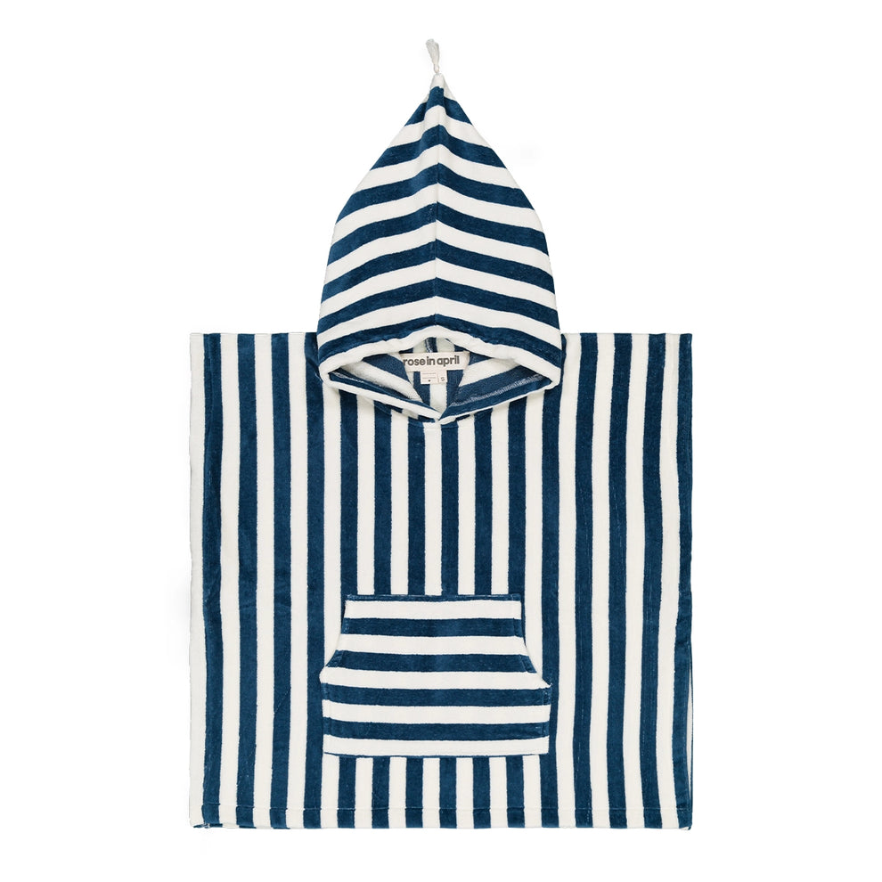 Poncho de bain éponge Suzon rayures bleu nuit