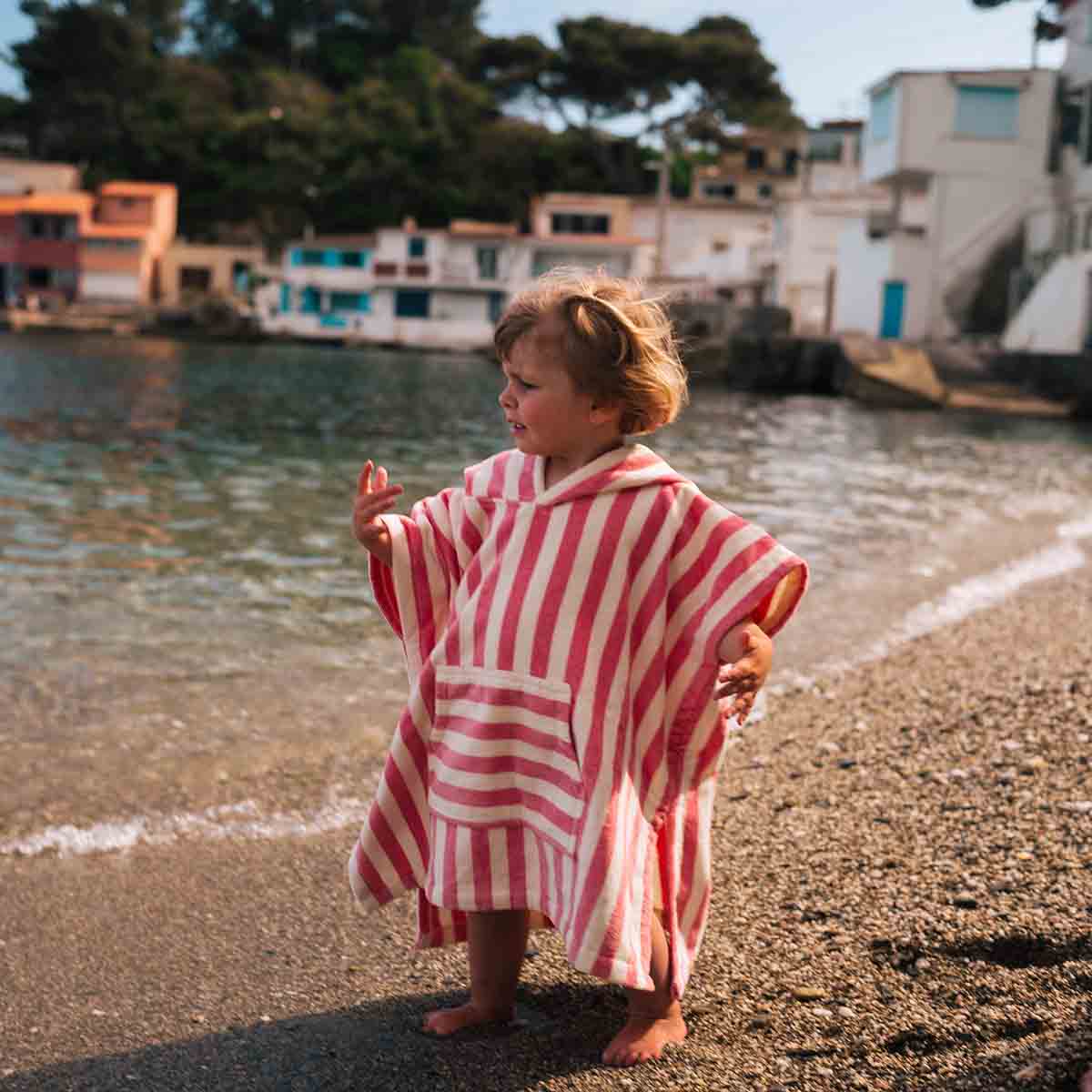 Poncho de bain éponge Suzon rayures strawberry