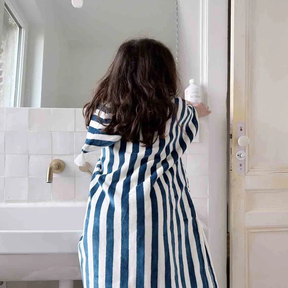 Poncho de bain éponge Suzon rayures bleu nuit