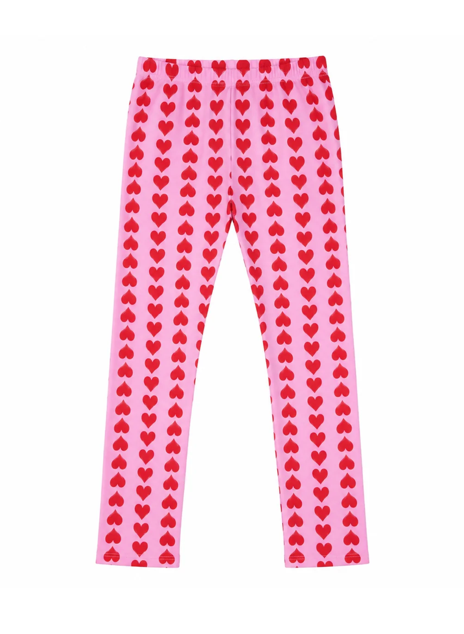 Heart Print Flared Pink Pants