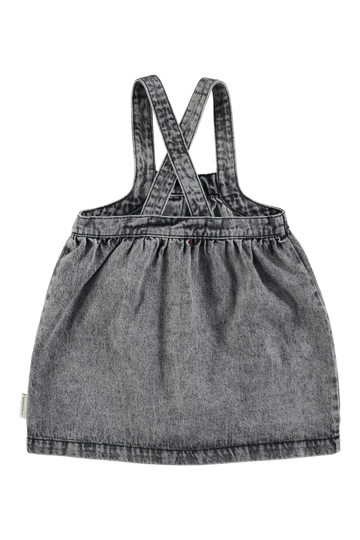 Short dress with washed -down black denim suspenders