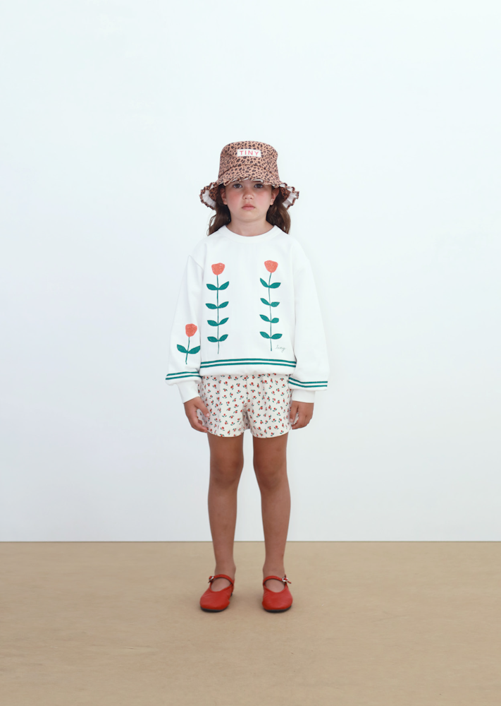 Short en Maille Côtelée à Petites Roses