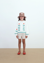 Short en Maille Côtelée à Petites Roses